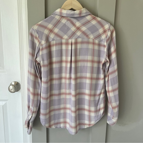 Rails Hunter Plaid Flannel Shirt Small Lavender Rose Cream Rayon Button Front - Picture 6 of 7